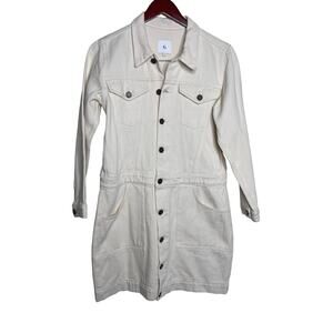 G. Label by Goop GWYN Bishop Natural Denim Jean Jacket Mini Dress in Cream Sz M